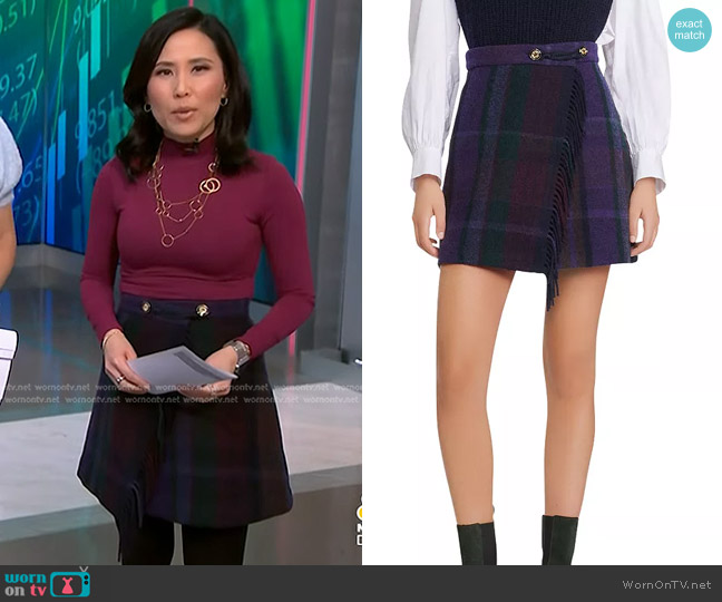 Sandro Rosiere Plaid Fringe Miniskirt worn by Vicky Nguyen on NBC News Daily