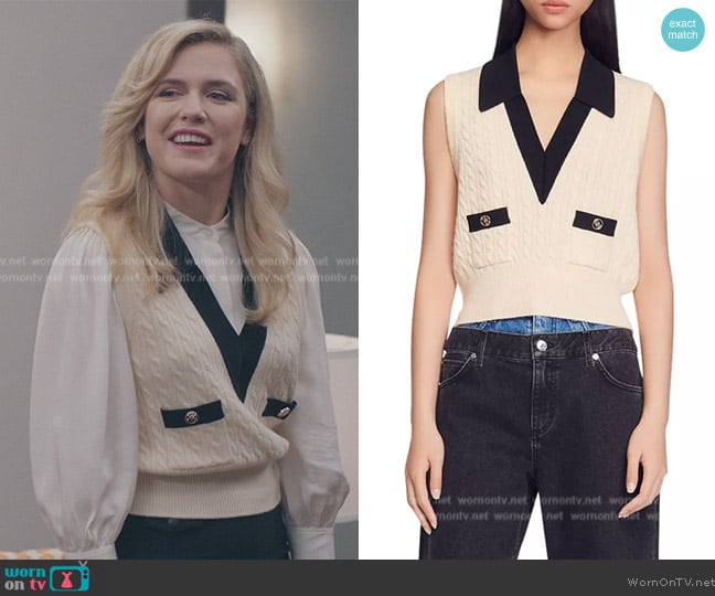 Sandro Suzy Cable Knit Sweater Vest worn by Sadie Ryan (Harriet Dyer) on American Auto