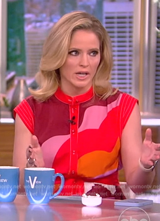 Sara's pink printed tie waist dress on The View