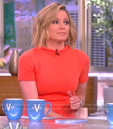 WornOnTV: Sara’s orange ribbed sheath dress on The View | Sara Haines ...