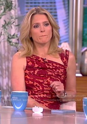 Sara’s red floral asymmetric dress on The View
