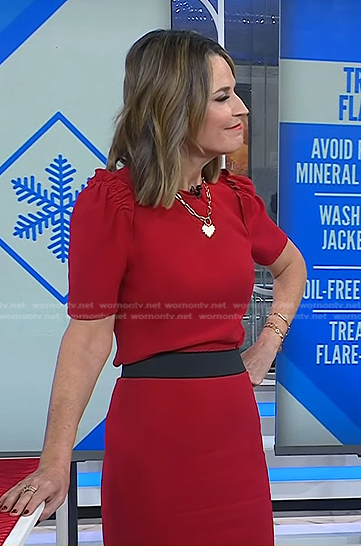 Savannah’s red short sleeve top and pencil skirt on Today