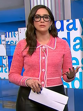Savannah’s pink contrast trim cardigan on NBC News Daily