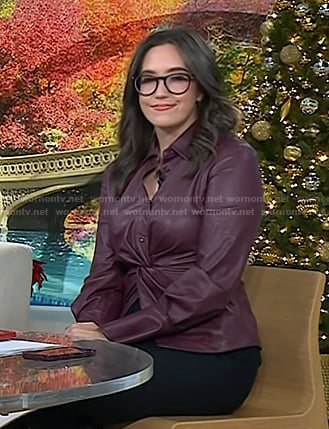 Savannha’s burgundy twist front leather shirt on Today