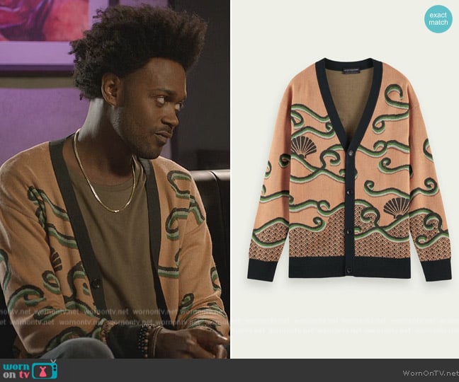 Scotch and Soda Jacquard Cardigan in Combo A worn by Noah Koles (Echo Kellum) on Grand Crew