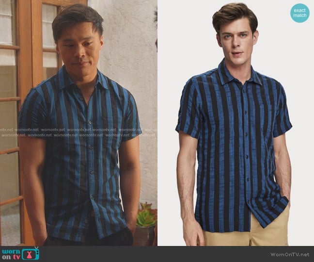 Scotch & Soda Striped Cotton Short Sleeve Shirt worn by Albert Han (John Harlan Kim) on 9-1-1