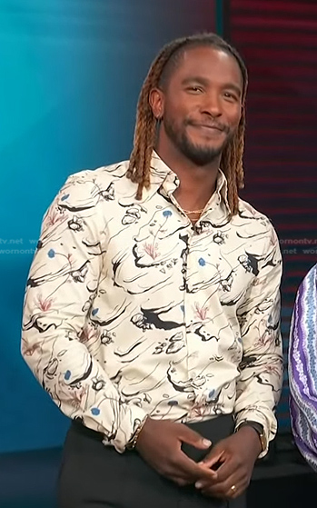 Scott's ivory abstract print shirt on Access Hollywood