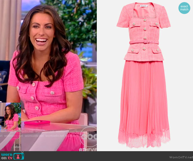 Self Portrait Embellished lace-trimmed pleated chiffon and bouclé midi dress worn by Alyssa Farah Griffin on The View