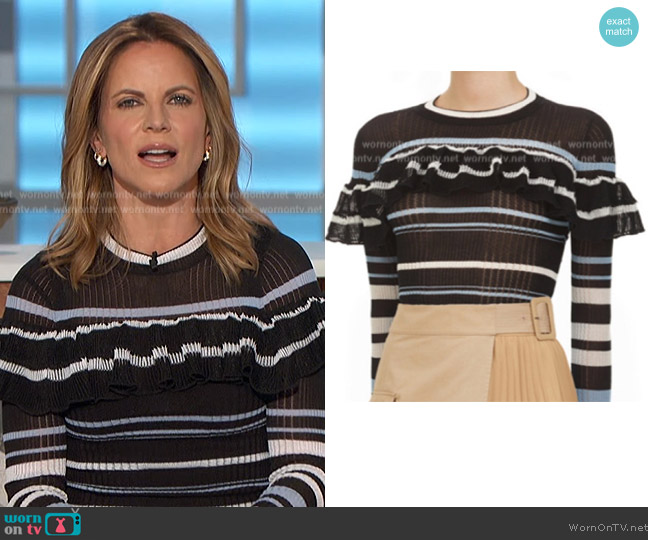 Self Portrait Striped Ruffle Sweater worn by Natalie Morales on The Talk