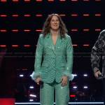 Laura Littleton’s sequin feather cuff blazer and pants on The Voice