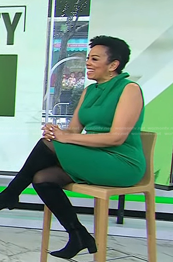 Sharon Epperson’s green tie neck dress on Today