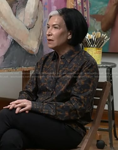 Sharon Sprung’s brown and black printed shirt on Today