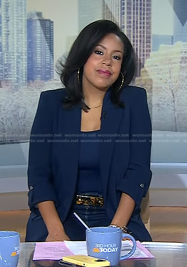 Sheinelle's navy roll-up sleeve blazer on Today