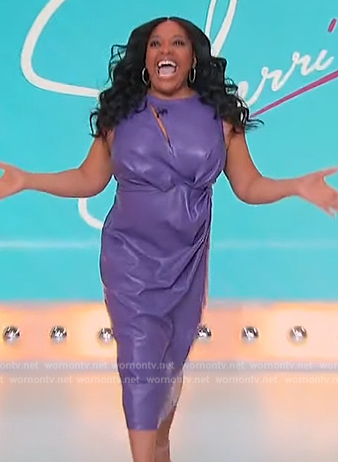 Sherri's purple leather slash cutout dress on Sherri