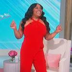 Sherri’s red halter neck jumpsuit on Sherri