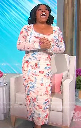 Sherri's white printed ruched dress on Sherri