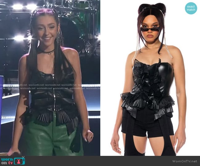 Akira Make a Movie Faux Leather Ruffle Tube Top worn by Bella Heichel on The Voice