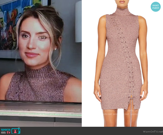 Jonathan Simkhai Cade Lace-Up Marled Compact Rib Turtleneck Sweater Dress worn by Kaity Biggar on Extra