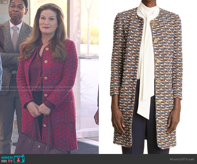 St. John Boucle Tweed Longline Jacket worn by Katherine Hastings (Ana Gasteyer) on American Auto