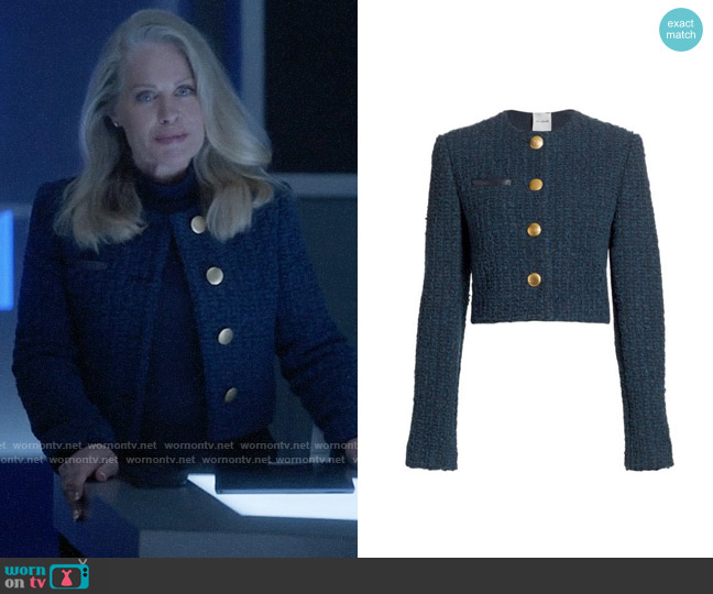 St John Collection Boucle Inlay Knit Jacket worn by Trilby (Beverly D'Angelo) on True Lies