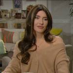 Steffy’s camel off-shoulder sweater on The Bold and the Beautiful