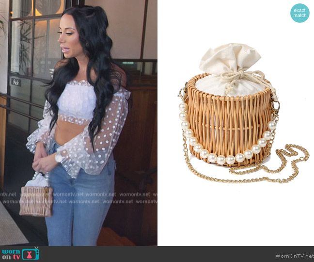 YMhoart Straw Woven Wicker Bag worn by  on The Real Housewives of New Jersey