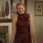 Summer’s brown satin halter dress with feather detail on The Young and the Restless