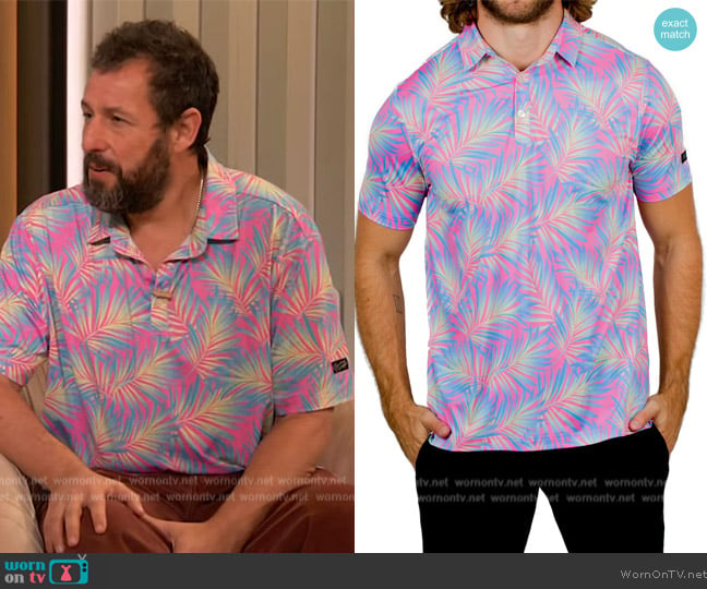 Sanday Swagger Maldives Palm Print Polo worn by Adam Sandler on The Drew Barrymore Show