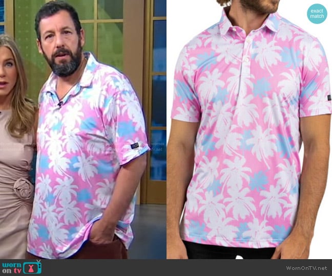 Sunday Swagger Palm Tree Gold Polo Shirt worn by Adam Sandler on Good Morning America