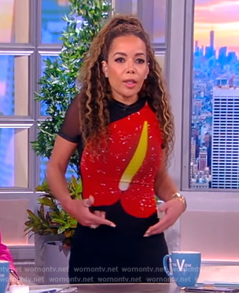 Sunny's black anthurium mesh dress on The View