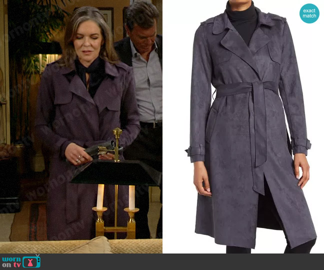 T Tahari Faux Suede Trench Coat worn by Diane Jenkins (Susan Walters) on The Young and the Restless