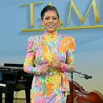 Tamron’s multicolored floral print dress on Tamron Hall Show