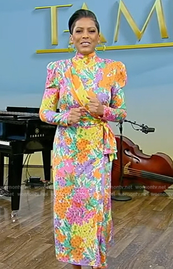 Tamron's multicolored floral print dress on Tamron Hall Show