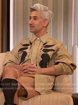 Tan France's beige embroidered shirt on The Drew Barrymore Show