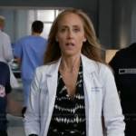 Teddy’s black geometric print shirtdress on Greys Anatomy