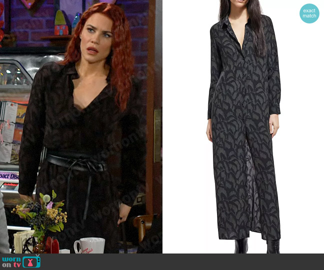 The Kooples Feathers Printed Silk Maxi Dress worn by Sally Spectra (Courtney Hope) on The Young and the Restless