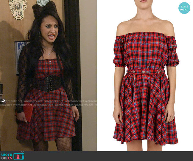 The Kooples Off-The-Shoulder Plaid Dress worn by Valentina (Francia Raisa) on How I Met Your Father