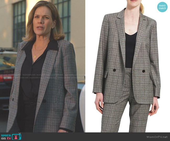 Theory Double-Breasted Wool Blazer worn by Detective Phelps (Catherine Dent) on 9-1-1