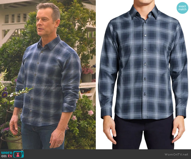 Theory Irving Shade Cotton Flannel Button-Up Shirt worn by Bobby Nash (Peter Krause) on 9-1-1