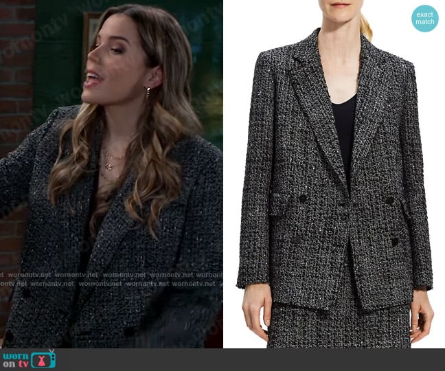 Theory Piazza Tweed Blazer worn by Sasha Gilmore (Sofia Mattsson) on General Hospital