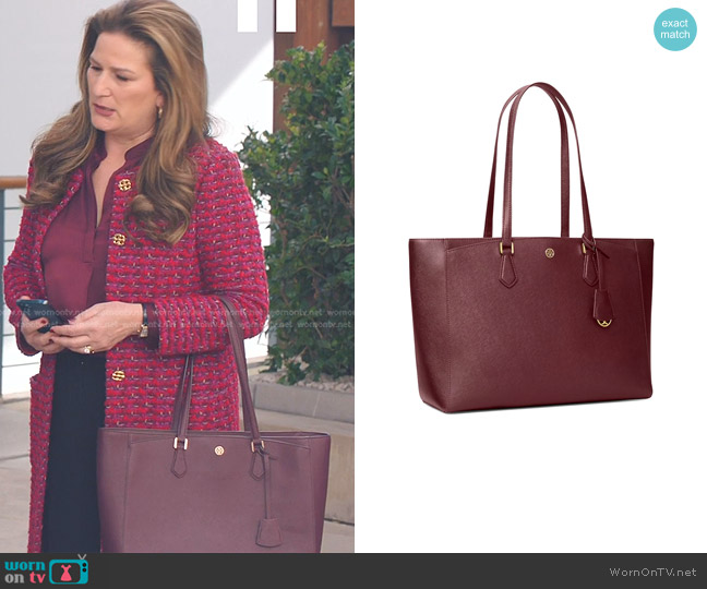 Tory Burch Robinson Leather Tote worn by Katherine Hastings (Ana Gasteyer) on American Auto