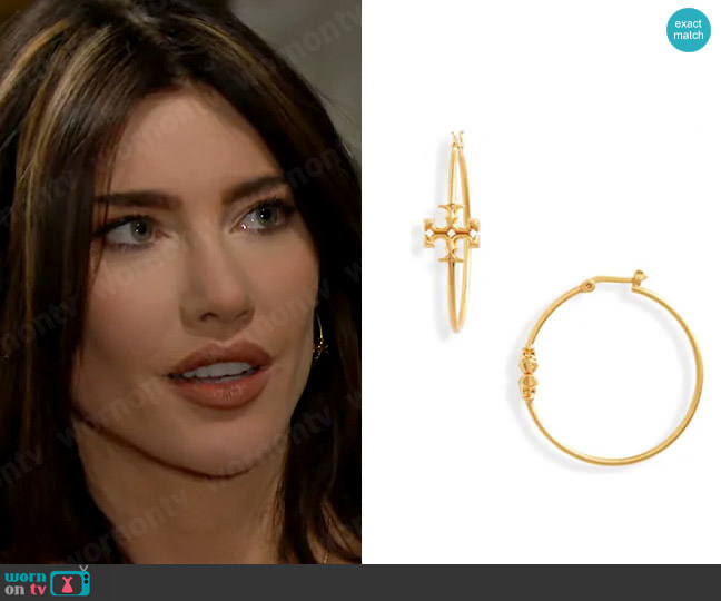Tory Burch Kira Hoop Earrings worn by Steffy Forrester (Jacqueline MacInnes Wood) on The Bold and the Beautiful
