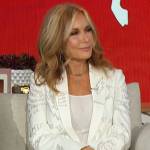 Tracey Bregman’s white scribble print blazer on The Talk