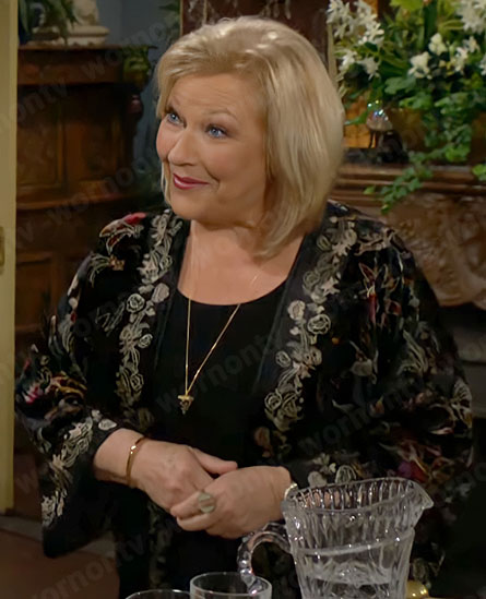 Traci's floral velvet jacket on The Young and the Restless