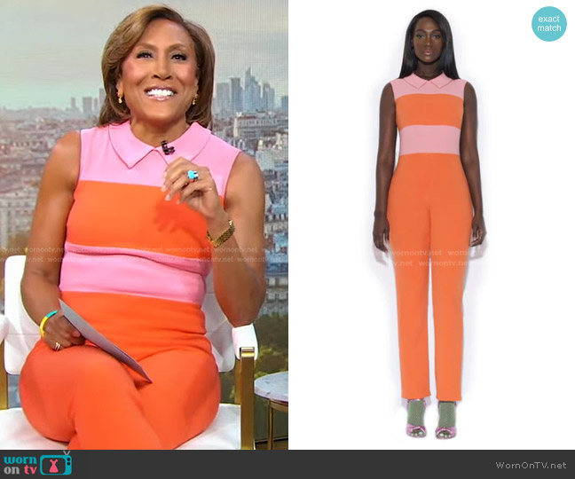 Tristan Arch Orange Collared Color Blocking Jumpsuit worn by Robin Roberts on Good Morning America