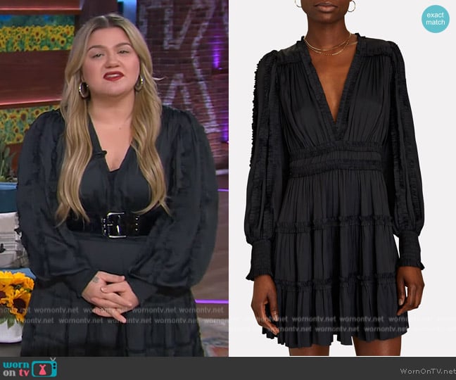 WornOnTV: Kelly’s black ruffle mini dress on The Kelly Clarkson Show ...