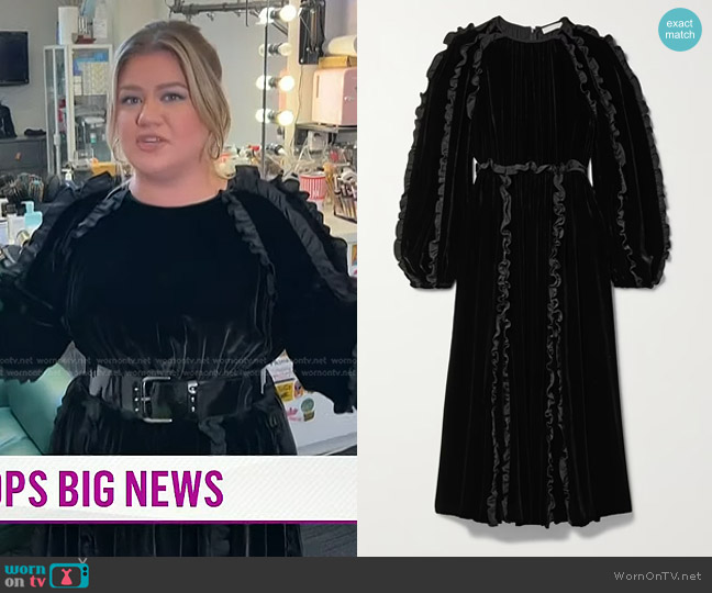 Ulla Johnson Ariane Ruffled Velvet Midi Dress worn by Kelly Clarkson on Today