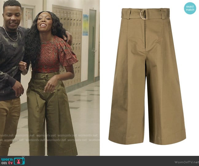 Ulla Johnson Shelby wide-leg culotte trousers worn by Asjha Cooper (Asjha Cooper) on All American