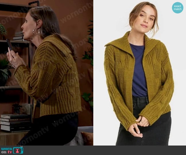 Universal Thread at Target Open Layering Cardigan in Green worn by Lucy Coe (Lynn Herring) on General Hospital