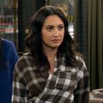 Valentina’s mixed plaid shirt and leather pencil skirt on How I Met Your Father